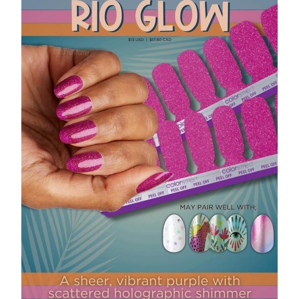 Color Street Nail Polish Strips RIO GLOW Holographic Glitter Retired